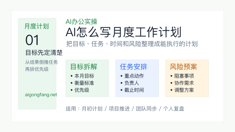 AI怎么写月度工作计划:目标、任务和风险预案